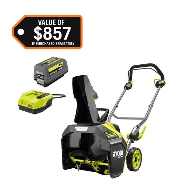 RYOBI 40V HP Brushless 18 in. Single-Stage Cordless Electric Auger Propelled Snow Blower with 8.0 Ah Battery and Charger RY40HPSN01K