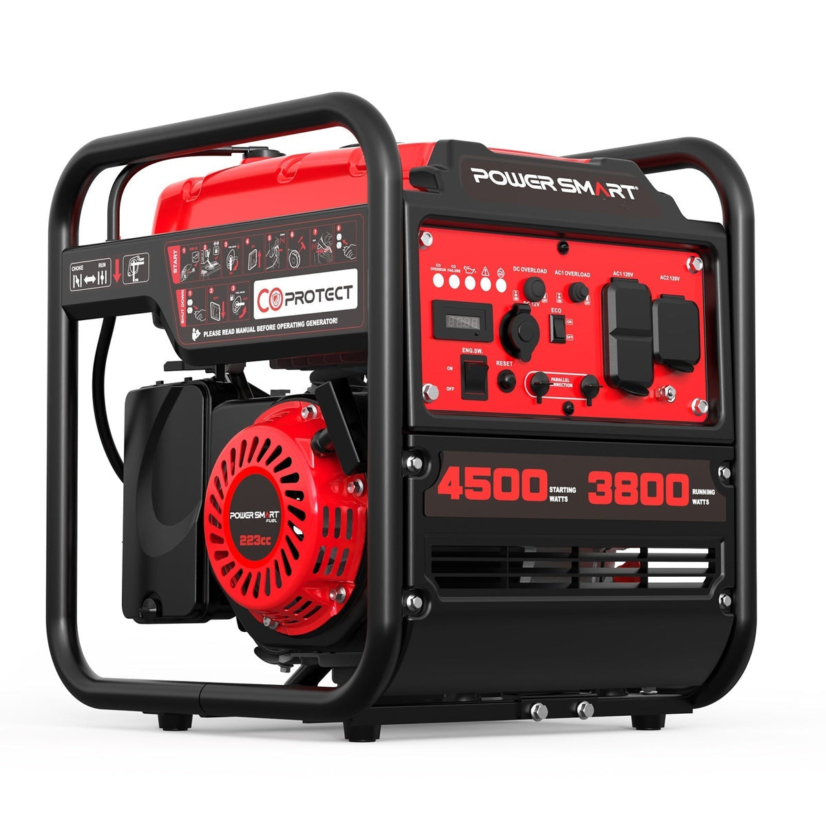 4500W Portable Gas Generator with CO Alarm, 3800W Running